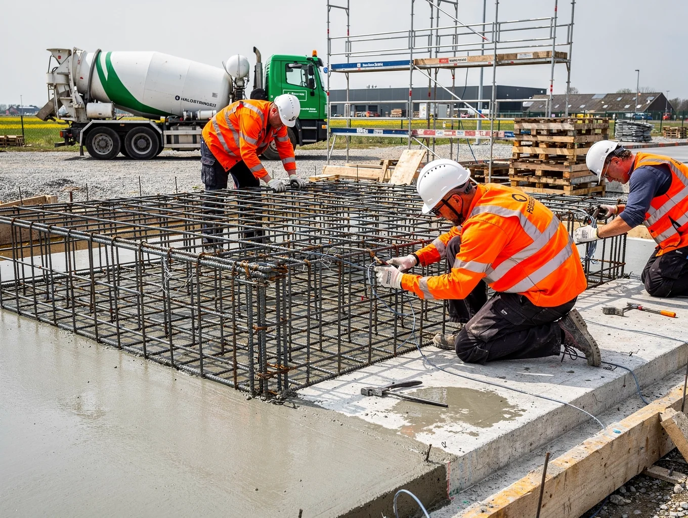 Vlechtwerk van betonstaal op een bouwplaats in uitvoering door Mutlu Betonstaal B.V.