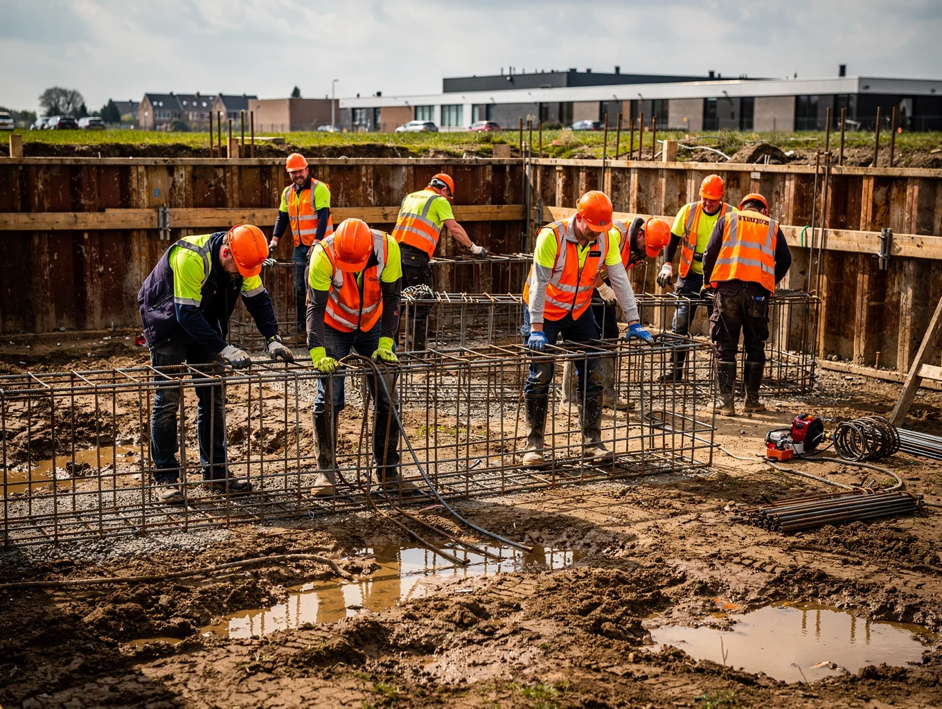 Betonstaal vlechten in fundering conform wapeningstekening door Mutlu Betonstaal