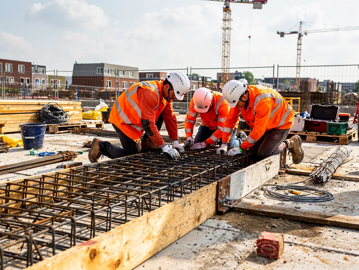 Vakmensen van Mutlu Betonstaal aan het werk op de werf